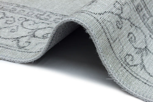 Classic Cotton Area Rug – Grey Digital Print Rug with Fringed Woven Base