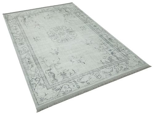 Classic Cotton Area Rug – Grey Digital Print Rug with Fringed Woven Base