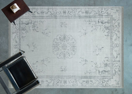 Classic Cotton Area Rug – Grey Digital Print Rug with Fringed Woven Base