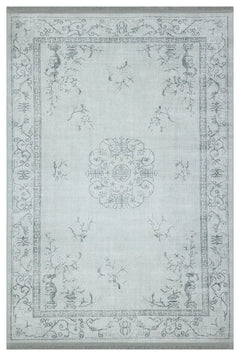 Classic Cotton Area Rug – Grey Digital Print Rug with Fringed Woven Base