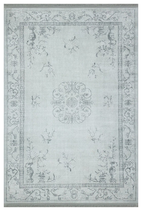 Classic Cotton Area Rug – Grey Digital Print Rug with Fringed Woven Base
