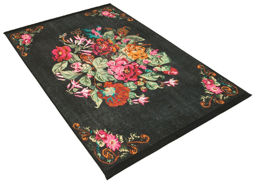 Modern Digital Print Rug – Black Fringed Cotton Area Rug With Woven Base