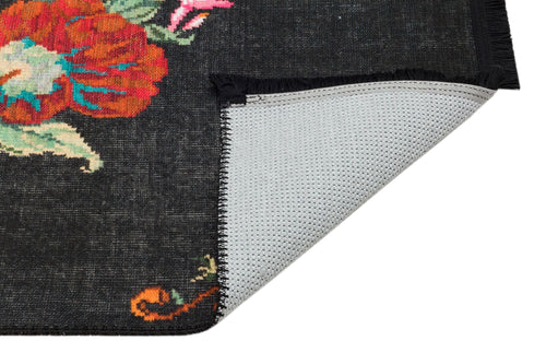 Modern Digital Print Rug – Black Fringed Cotton Area Rug With Woven Base