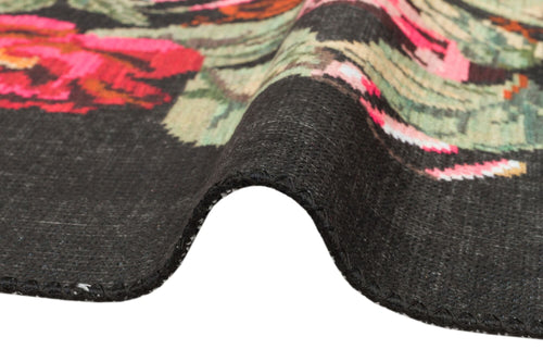 Modern Digital Print Rug – Black Fringed Cotton Area Rug With Woven Base