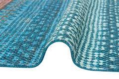 Blue Striped Cotton Rug - Washable Non Slip Area Rug With Fringed Edges