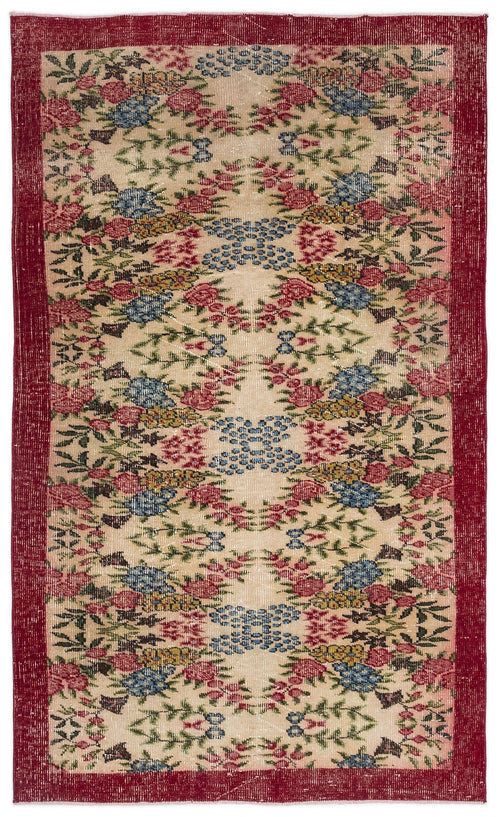 Atina Cream Vintage Wool Handmade Area Rug 5'2" x 8'9"