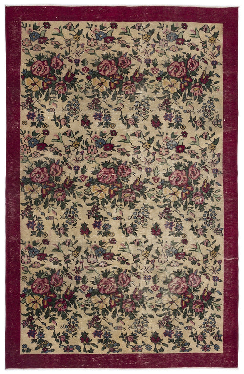 Atina Cream Vintage Wool Handmade Area Rug 5'9" x 9'0"