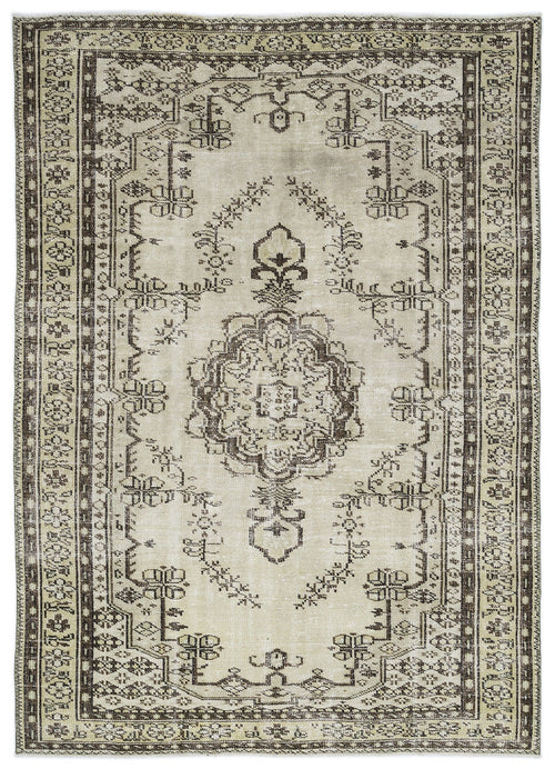 Atina Beige Vintage Wool Handmade Area Rug 6'1" x 8'8"