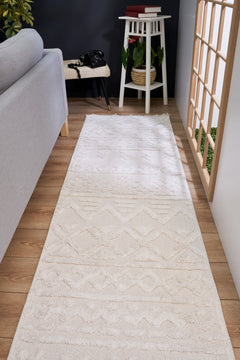 Machine Made Area Rug - Cleveland Cream Geometric Cotton Yarn Carpet