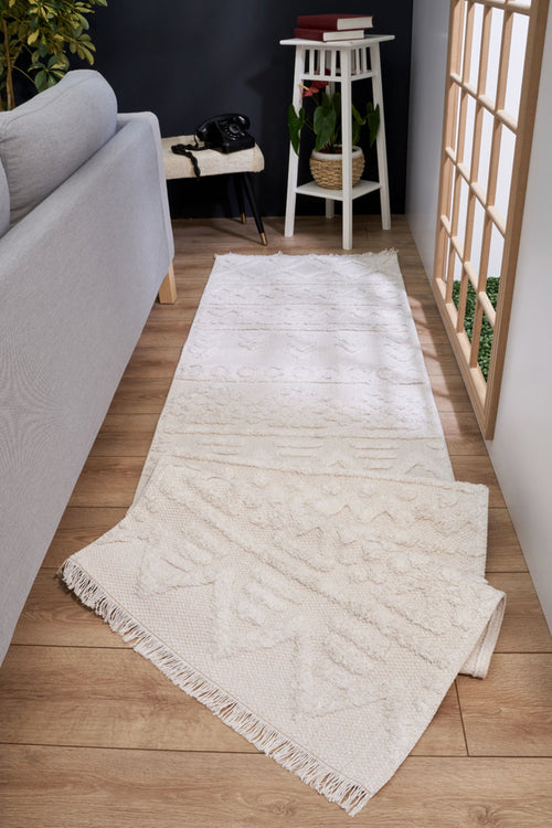 Machine Made Area Rug - Cleveland Cream Geometric Cotton Yarn Carpet