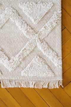 Machine Made Area Rug - Cleveland Cream Geometric Cotton Yarn Carpet