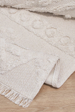 Machine Made Area Rug - Cleveland Cream Geometric Cotton Yarn Carpet