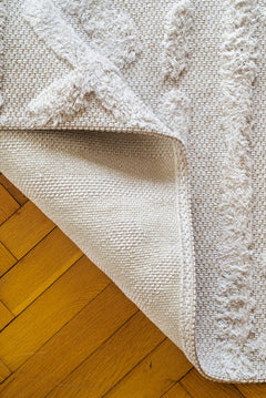 Machine Made Area Rug - Cleveland Cream Geometric Cotton Yarn Carpet