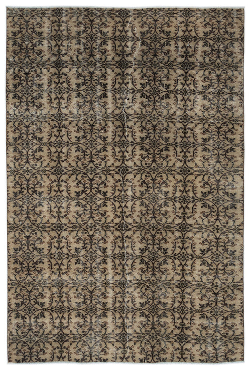 Atina Beige Vintage Wool Handmade Area Rug 6'1" x 9'3"