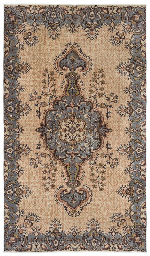 Atina Beige Vintage Wool Handmade Area Rug 5'2" x 8'11"