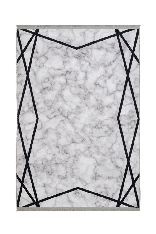 Grey Marble Area Rug – Digital Print Cotton Chenille Carpet for Living Room