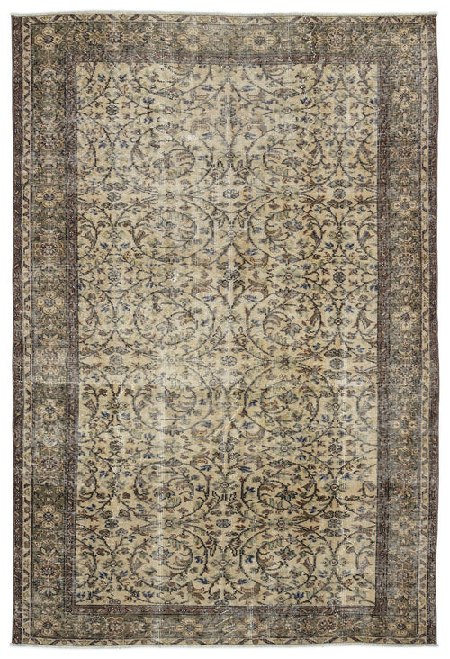 Atina Beige Vintage Wool Handmade Area Rug 5'9" x 8'6"