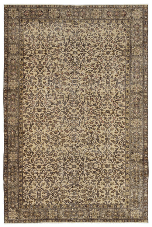 Atina Beige Vintage Wool Handmade Area Rug 5'11" x 7'7"