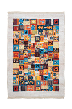 Patchwork Area Rug – White Cotton Chenille Digital Print Carpet for Living Room