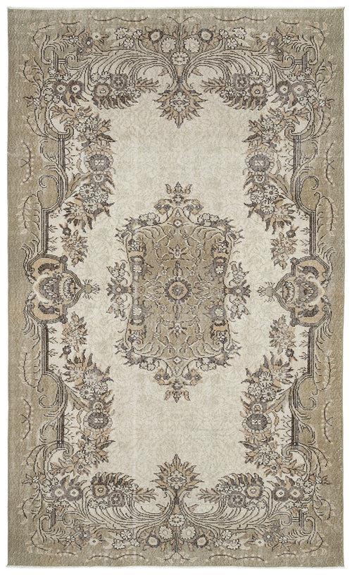 Atina Beige Vintage Wool Handmade Area Rug 6'1" x 10'1"