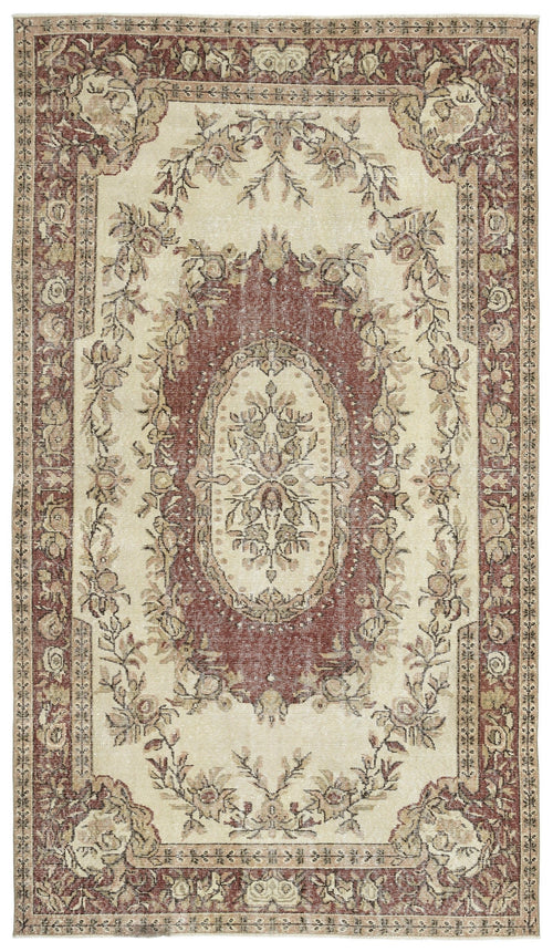 Atina Beige Vintage Wool Handmade Area Rug 6'2" x 9'2"