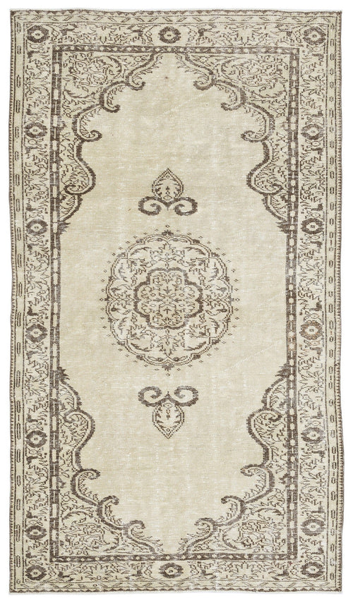 Atina Beige Vintage Wool Handmade Area Rug 5'5" x 9'7"