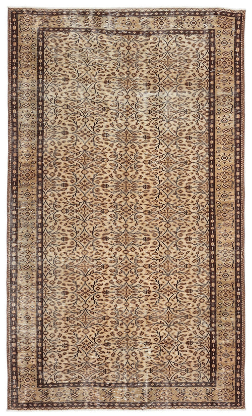 Atina Beige Vintage Wool Handmade Area Rug 5'2" x 8'8"