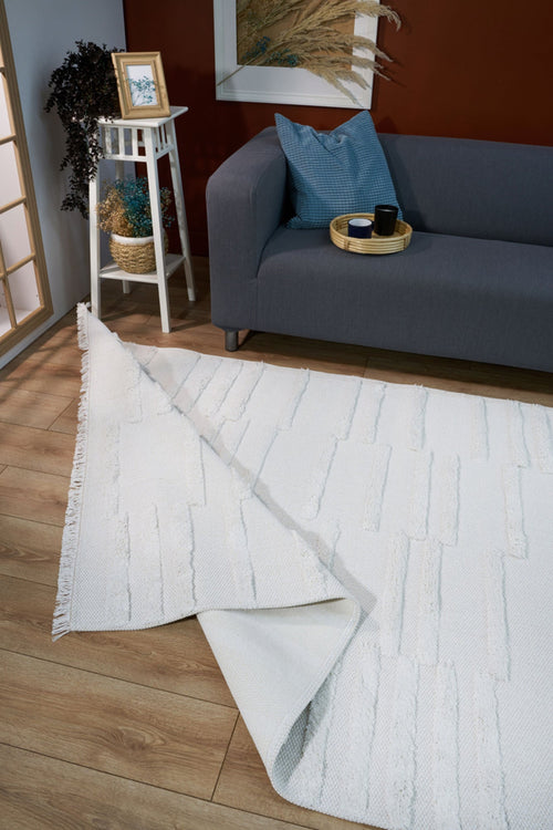 Modern Area Rug – Machine Made Cream Cotton Yarn Carpet for Living Room