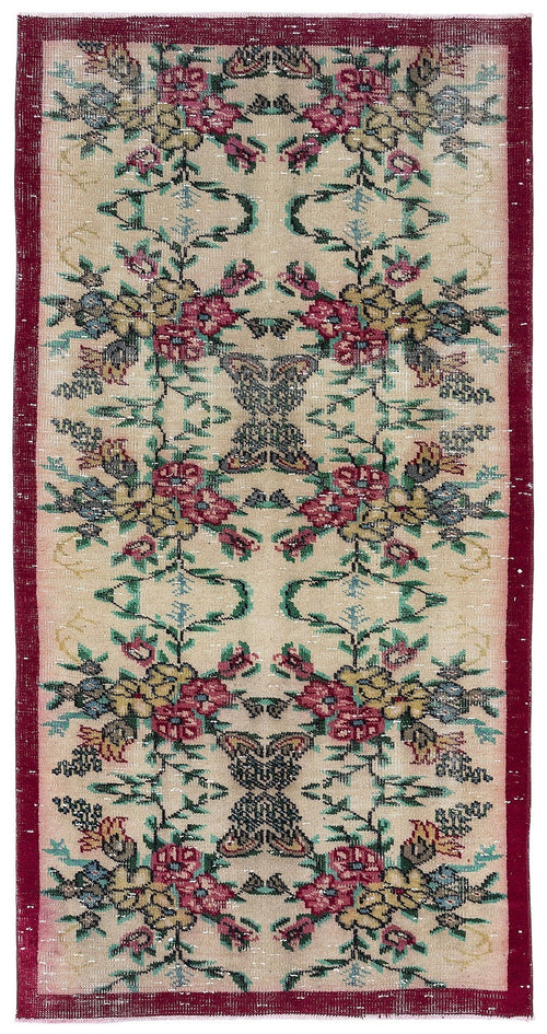 Atina Cream Vintage Wool Handmade Area Rug 3'7" x 7'0"