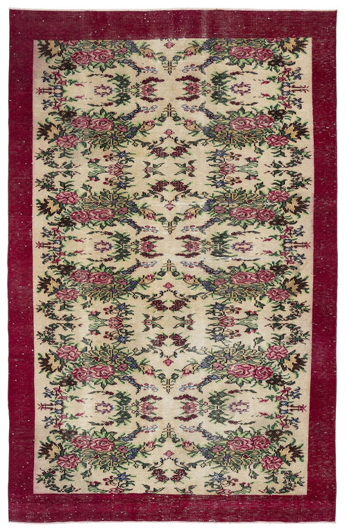Atina 9844 Beige Vintage Wool Handmade Area Rug 6'2" x 9'7"