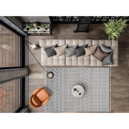 Grey Geometric Area Rug - Microfiber Machine Made, Dust Proof, 9mm Pile Height