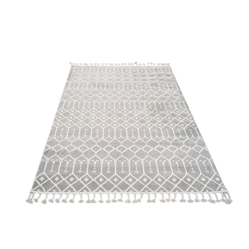 Grey Geometric Area Rug - Microfiber Machine Made, Dust Proof, 9mm Pile Height