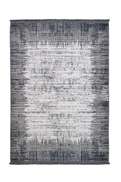White Striped Area Rug – Soft Cotton Chenille Digital Print Carpet for Living Room