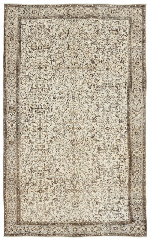 Atina Beige Vintage Wool Handmade Area Rug 5'9" x 9'3"