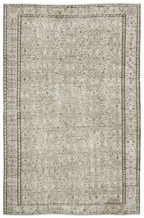 Atina Beige Vintage Wool Handmade Area Rug 5'11" x 8'10"