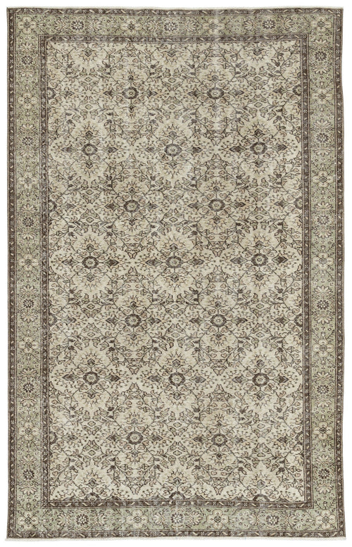 Atina Beige Vintage Wool Handmade Area Rug 6'1" x 9'9"