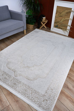 Machine Made Area Rug – Beige Classic Cotton Yarn Carpet for Living Room