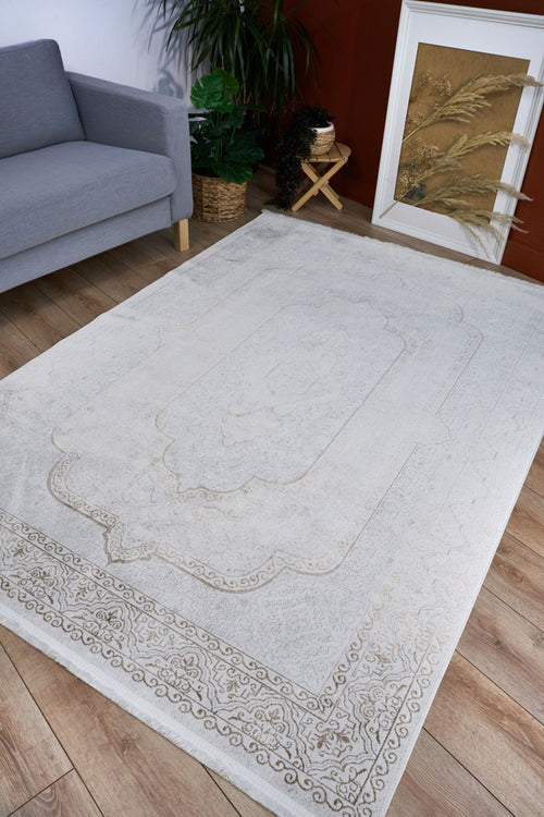 Machine Made Area Rug – Beige Classic Cotton Yarn Carpet for Living Room