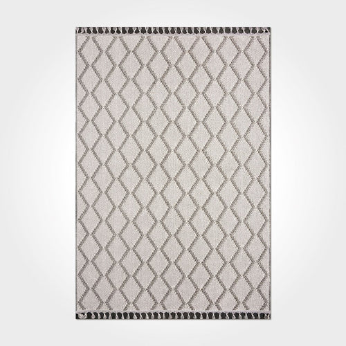 Grey Geometric Area Rug – Machine Made Polyester Rug with Durable Loop Pile