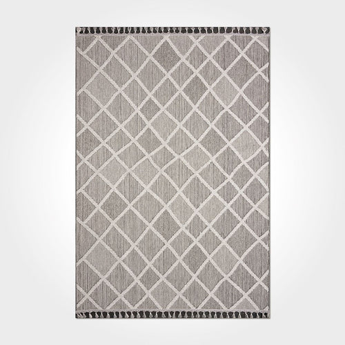 Grey Geometric Area Rug - Machine Made Polyester Rug with Durable Loop Pile
