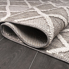 Grey Geometric Area Rug - Machine Made Polyester Rug with Durable Loop Pile