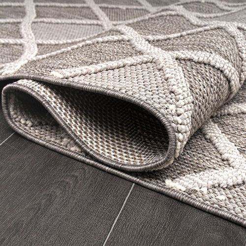 Grey Geometric Area Rug - Machine Made Polyester Rug with Durable Loop Pile