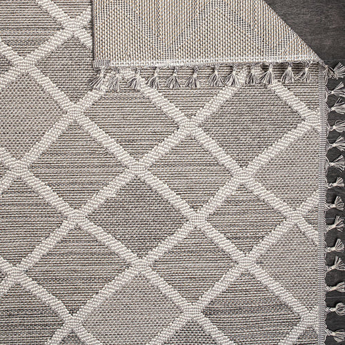 Grey Geometric Area Rug - Machine Made Polyester Rug with Durable Loop Pile