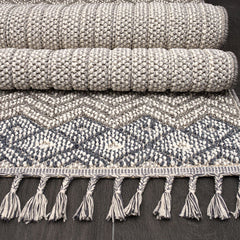 Machine Made Area Rug – Grey Geometric Polyester Carpet With Durable Loop Pile