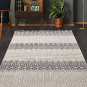 Machine Made Area Rug – Grey Geometric Polyester Carpet With Durable Loop Pile