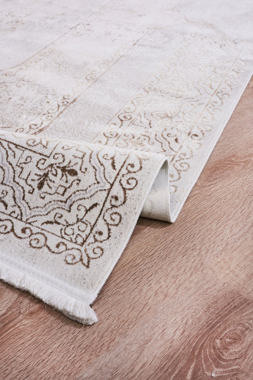 Machine Made Area Rug – Beige Classic Cotton Yarn Carpet for Living Room