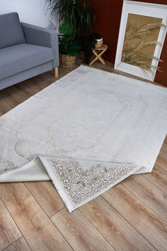 Machine Made Area Rug – Beige Classic Cotton Yarn Carpet for Living Room