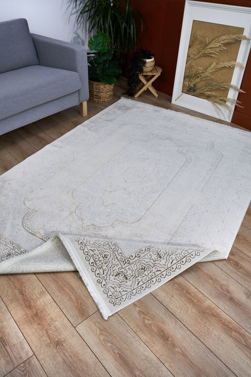 Machine Made Area Rug – Beige Classic Cotton Yarn Carpet for Living Room