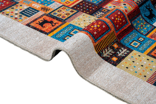 Patchwork Area Rug – White Cotton Chenille Digital Print Carpet for Living Room