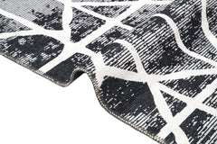 Geometric Area Rug - Black Grey Cotton Chenille Digital Print Carpet for Living Room